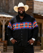 Big & Tall Men's Western Color Navajo Pattern Patchwork Printed Long Sleeve Shirt Pants Set